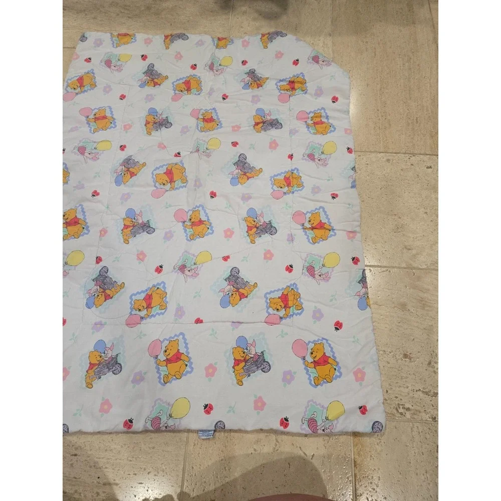Vintage Winnie the Pooh Crib Comforter Piglet Wheelbarrow Wagon Reversible Rare